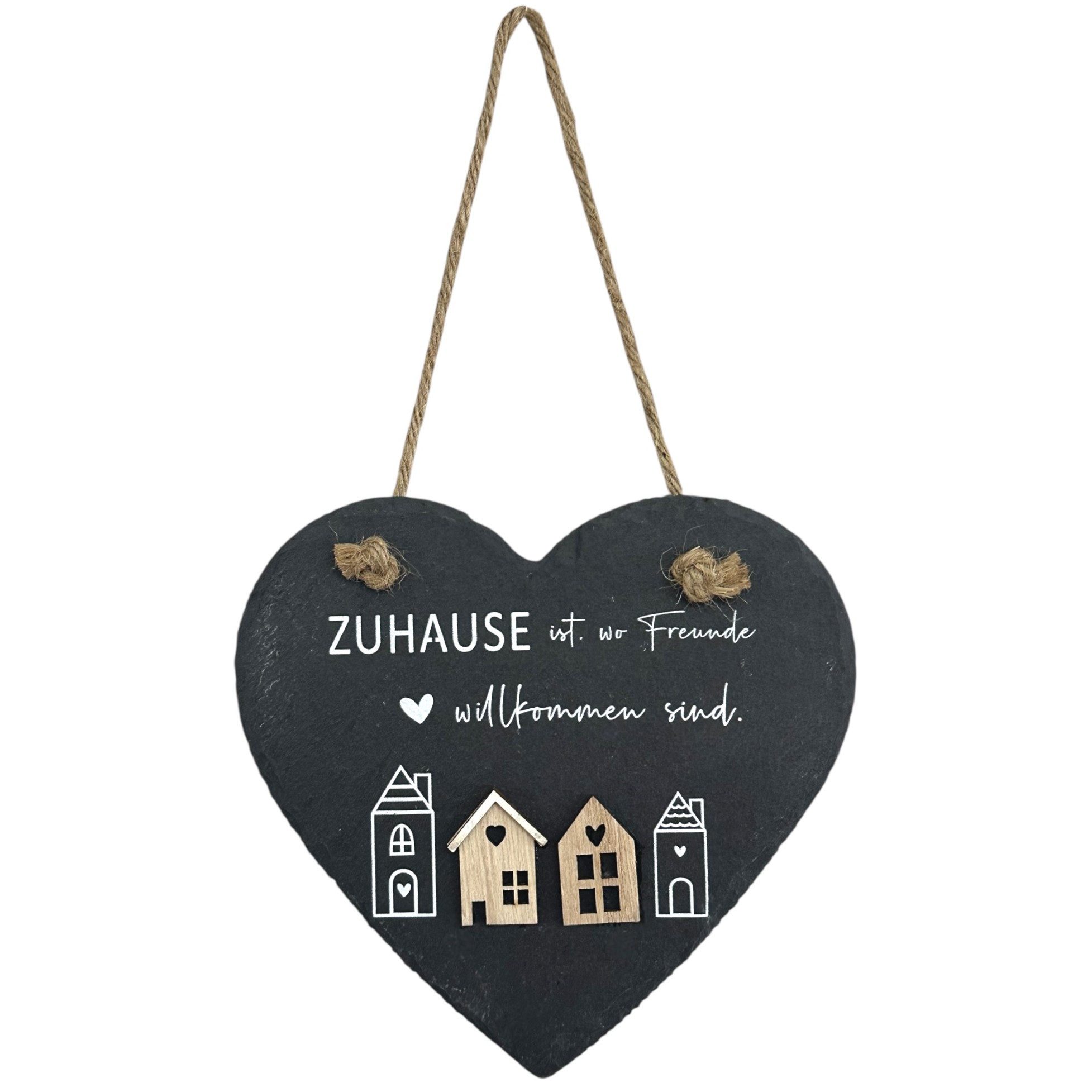 Gasper Hängedekoration Schiefer-Herzanhänger "Zuhause" 15x15cm. Dekoherz Schiefertafel