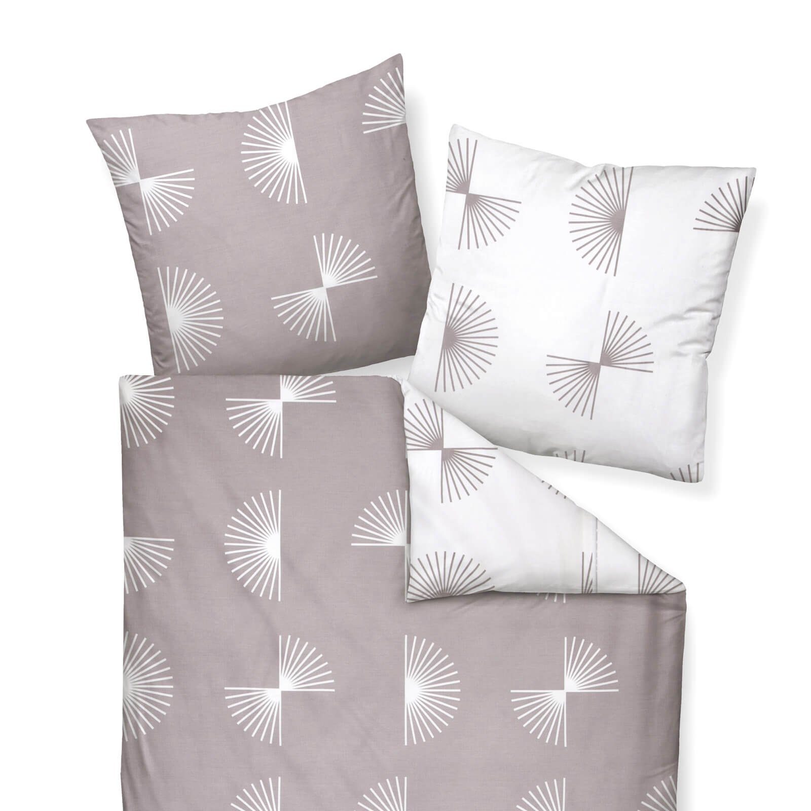 Janine Bettwäsche J.D. 87073 07 taupe, Mako-Satin, 2 teilig, gefächerte Viertelkreise, geometrisch – Bild 2 von 5