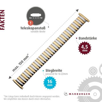 MARBURGER Uhrenarmband 16, 17, 18, 19, 20, 21, 22mm Edelstahl Silber Zugband