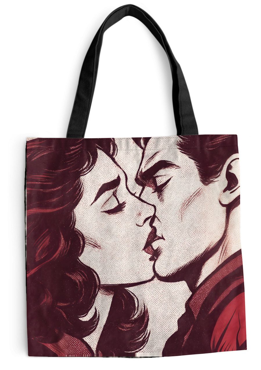 MuchoWow Shopper Kissen - Menschen - Retro - Bordeaux, Handtasche, Damen und Herren, Schultertasche, Umhängetasche, Tote Bag