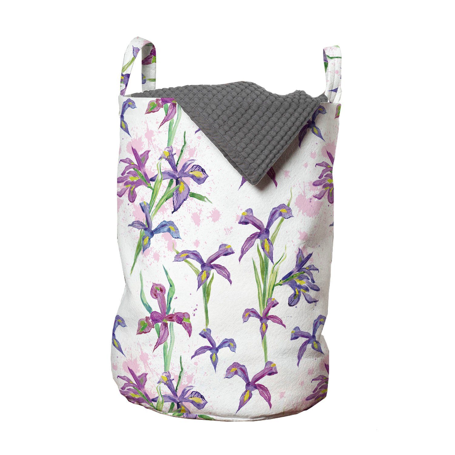 Abakuhaus Wäschesäckchen Wäschekorb mit Griffen Kordelzugverschluss für Waschsalons, Blumen Aquarell Iris-Blumen-Kunst