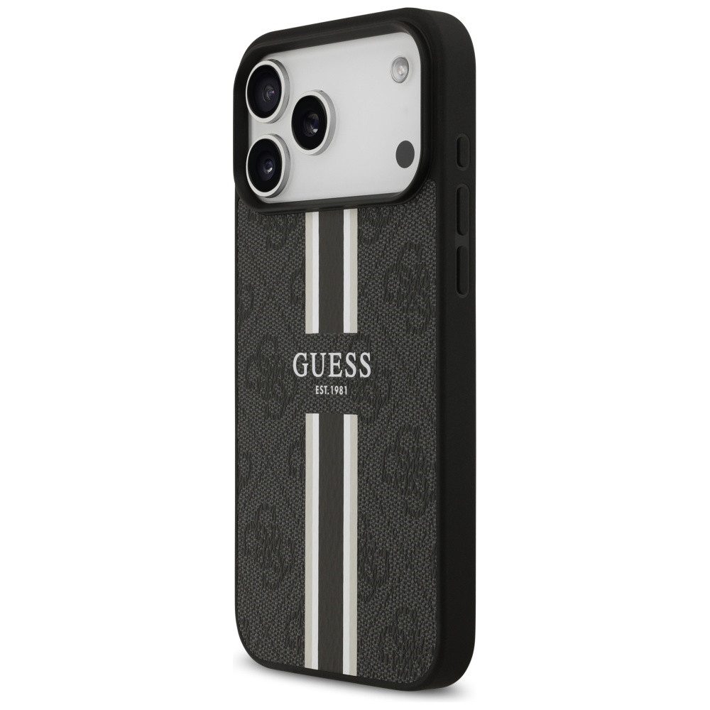 Guess Handyhülle Case iPhone 17 Pro Max MagSafe Kunstleder grau Logo Streifen 6,9 Zoll, Kantenschutz – Bild 2 von 5