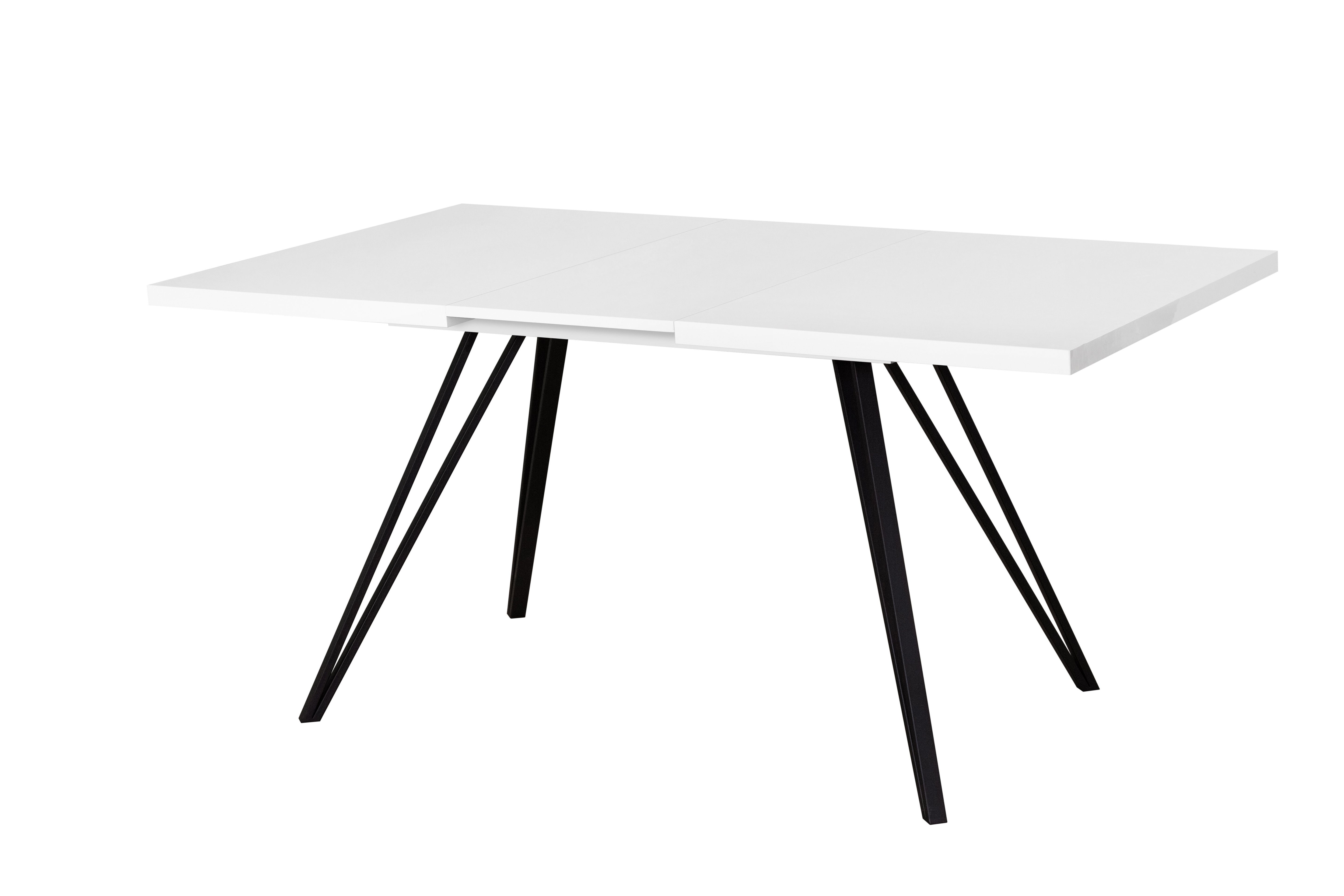 Möbelcenter Löhne Esstisch LIFE 120-160x80 cm/ Metallfüße/ Tischplatte Weiß/ Beton/ Eiche/Schwarz Weiß Matt