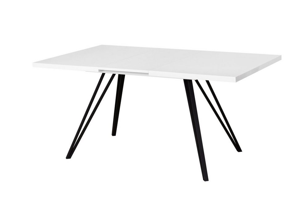 Möbelcenter Löhne Esstisch LIFE 120-160x80 cm/ Metallfüße/ Tischplatte Weiß/  Beton/ Eiche/Schwarz