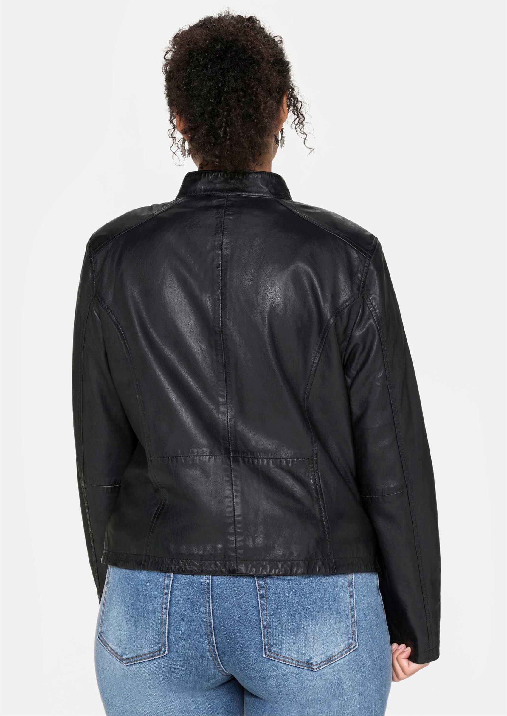 Sheego Winterjacke Leder-Jacke Langarm aus Lammnappa, mit Stehkragen – Bild 5 von 5