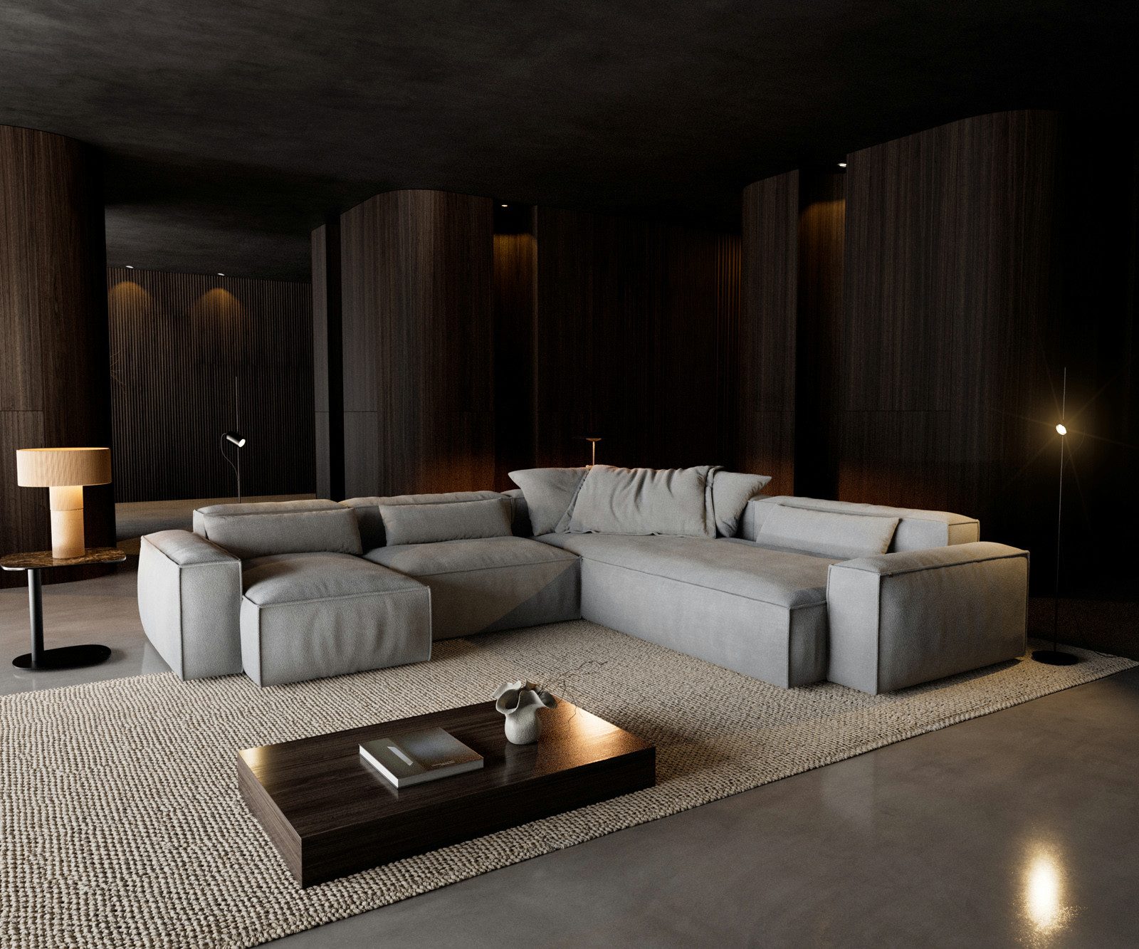 DELIFE Sofa Freestyle, Cozy Strukturstoff Soft Grau 360x290 cm