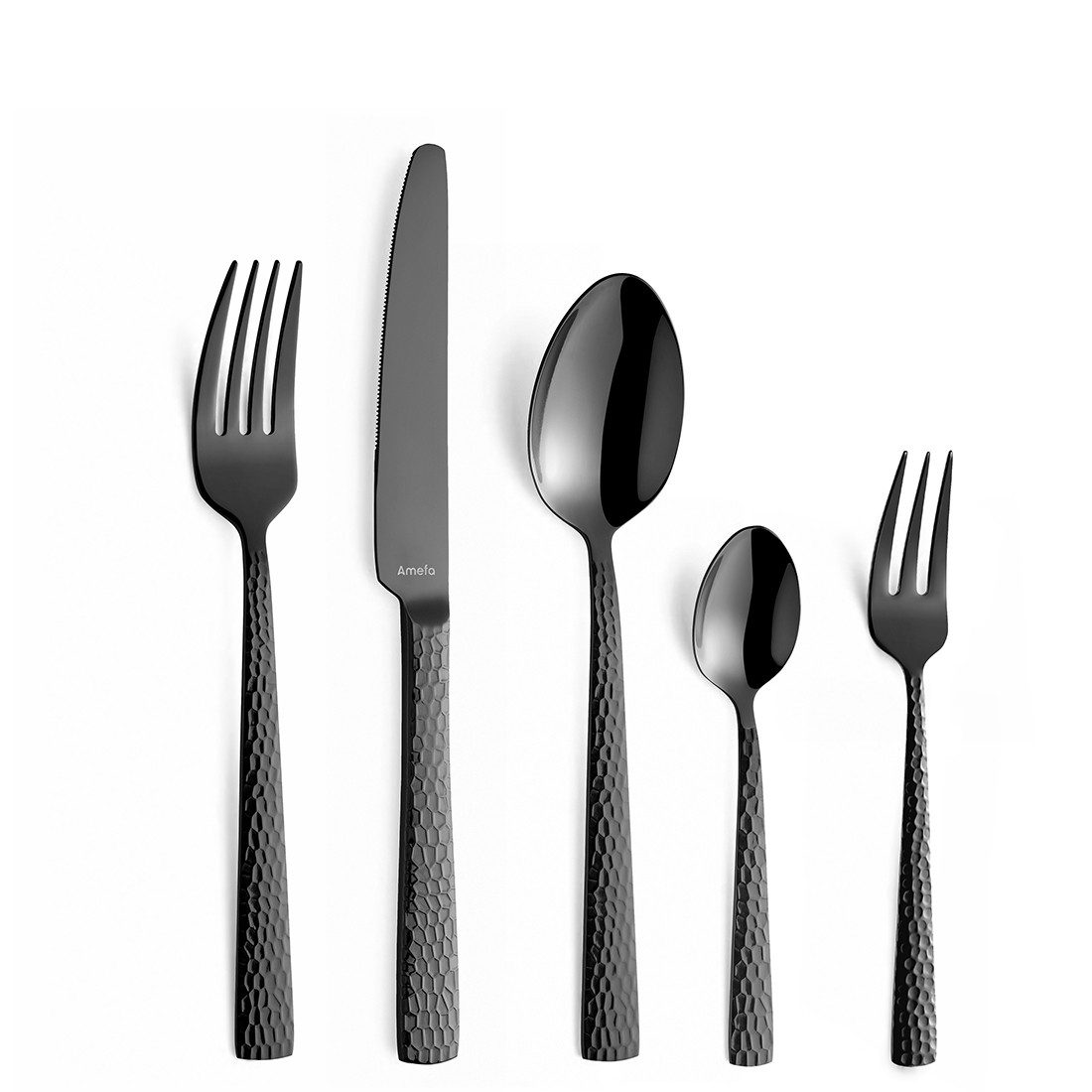 Amefa Besteck-Set FELICITY (30-tlg), 6 Personen, Edelstahl Rostfrei 18/0, Handreinigung empfohlen, schwarzfarbender PVD Veredelung, gehämmert