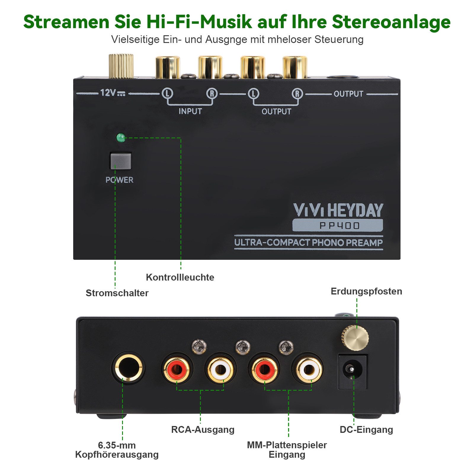 PRIISF Mini HiFi MM Phono-Vorverstärker Plattenspieler Turntable Amplifier Audioverstärker (Anzahl Kanäle: 4, Ultrakompakter Phono-Wandler Audio-Adapter mit Kopfhörerverstärker)