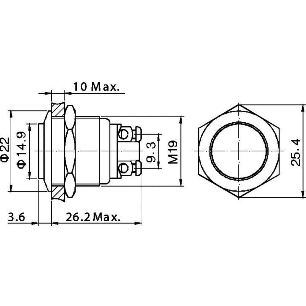 Schalter COMPONENTS 2 TRU 48 erhaben Taster A, Vandalismusgeschützter mm V/DC Betätiger 19