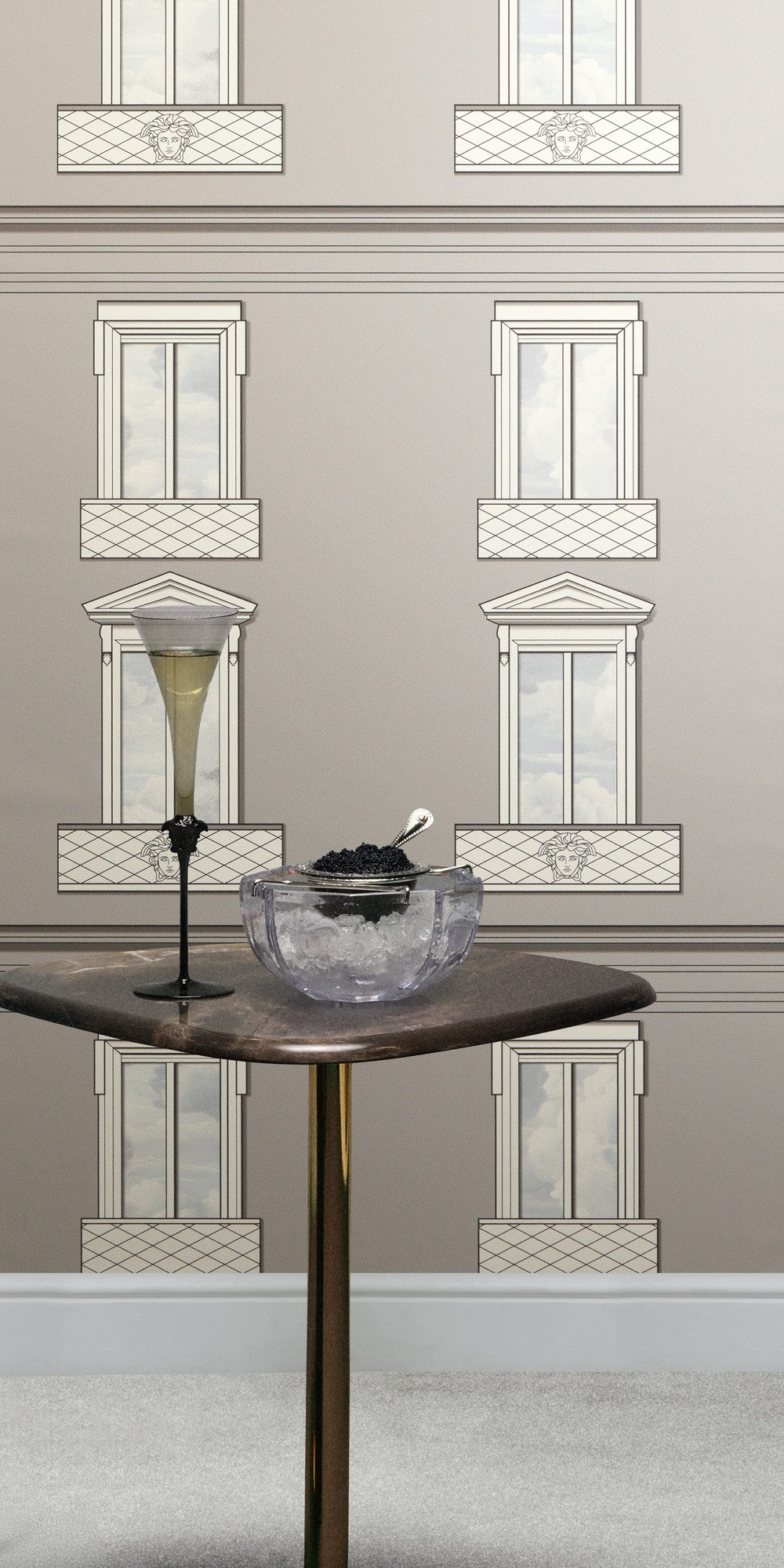 Versace Vliestapete Versace 6 Palazzo No 12 –, geprägt, 3D-Optik, Barock, Motiv, (1 St), Architekturmotiv mit Fensterdesign & dezent strukturierter Oberfläche
