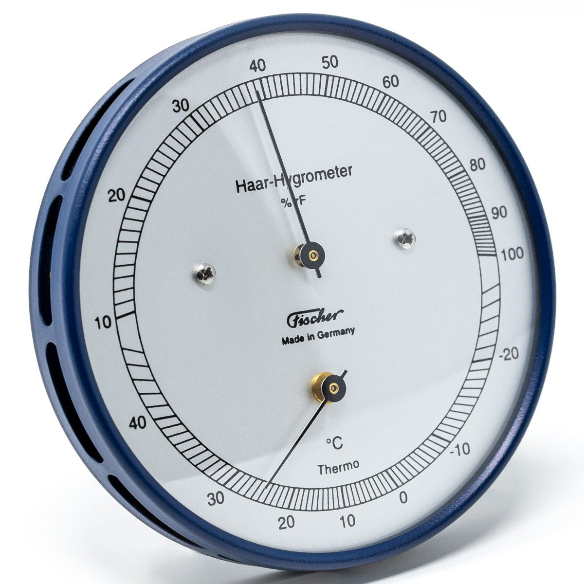 Fischer Barometer Echthaar Hygrometer mit Thermometer, Außen Blau Innenwetterstation