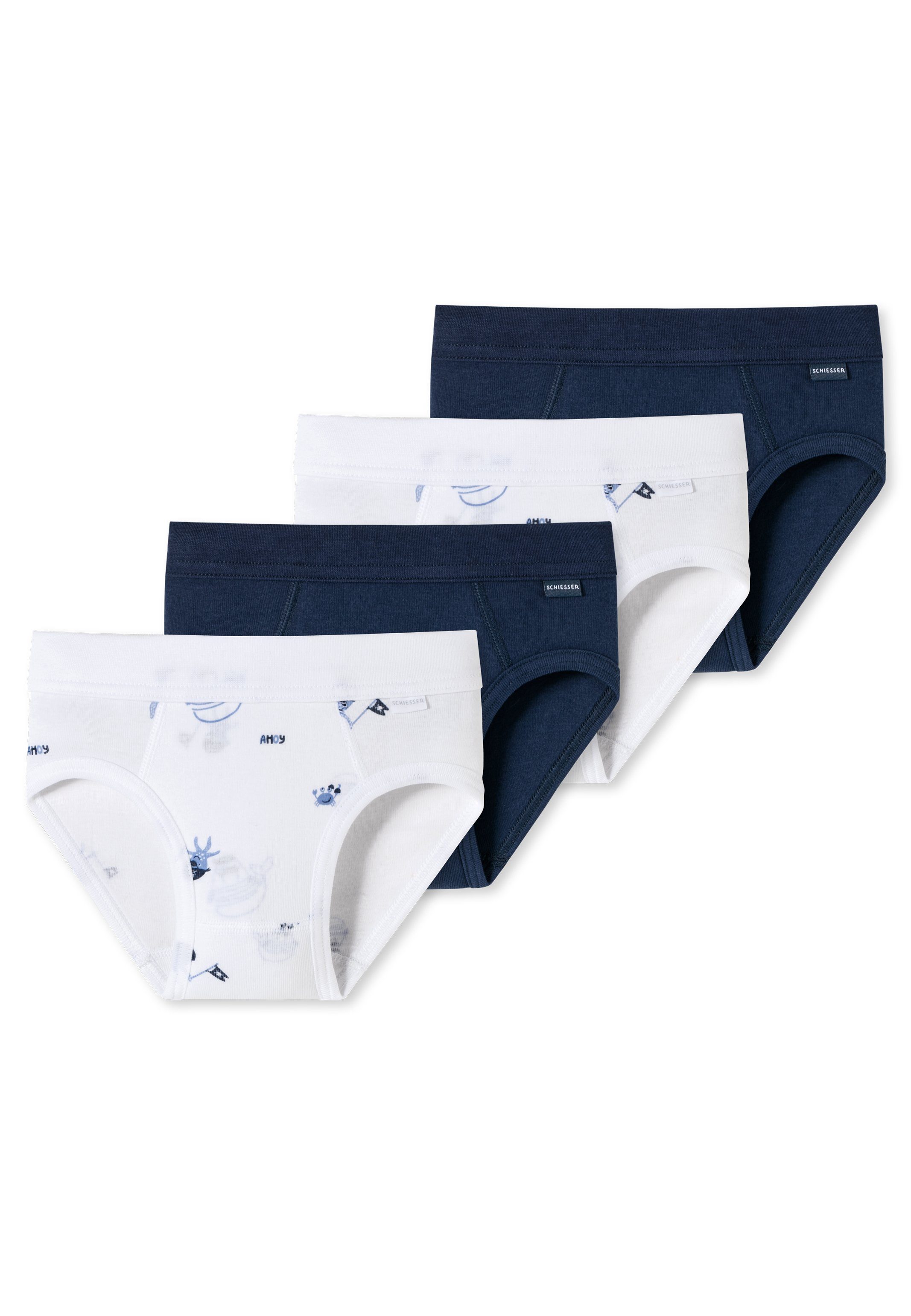 Schiesser Slip 4er Pack Kids Boys Feinripp Organic Cotton (Spar-Set, 4-St) Slip / Unterhose - Baumwolle - Ohne Eingriff - Extra-bequeme Passform Dunkelblau / Weiß - 908 (FS23)