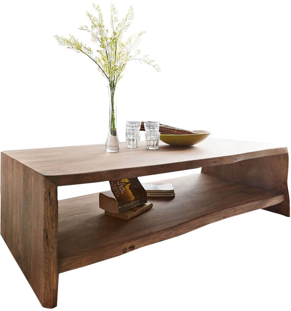 DELIFE Couchtisch Live-Edge, Akazie Braun 130x60 cm Baumkante Baumtisch