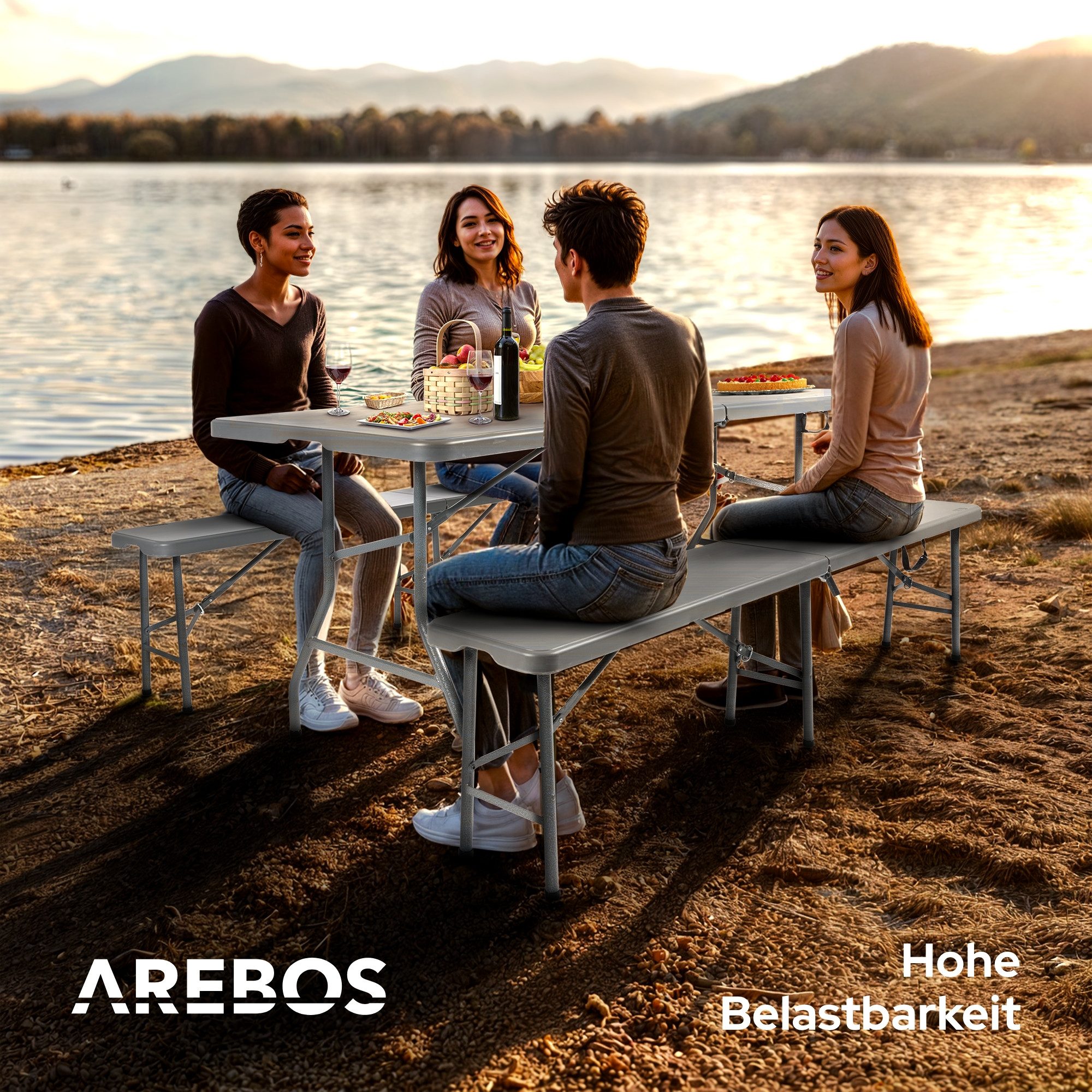 Arebos Bierzeltgarnitur Festzeltgarnitur, Biertisch Set, klappbar Campingtisch, (Set), Wetterfest & Pflegeleicht – Bild 5 von 5