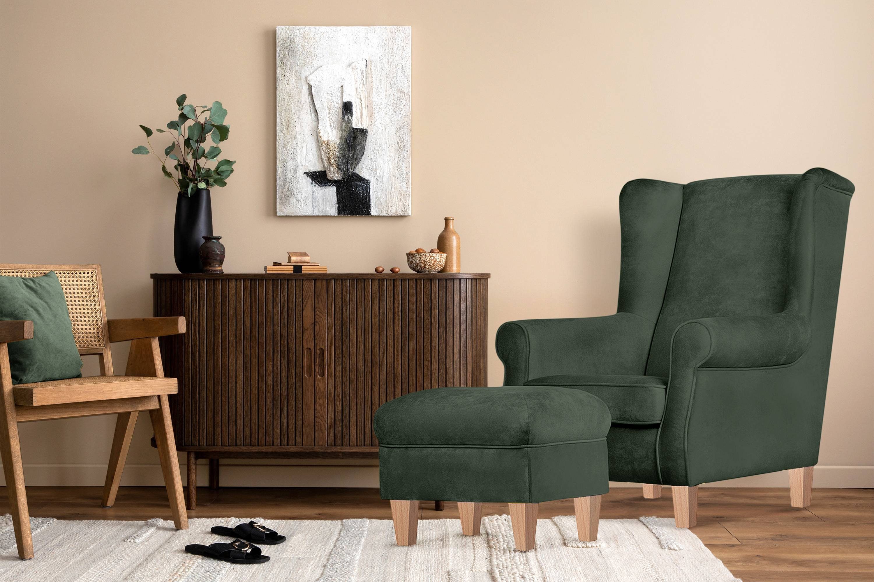 KONSIMO® Ohrensessel MILES Einzelsessel mit Sitzhocker, günstig online kaufen