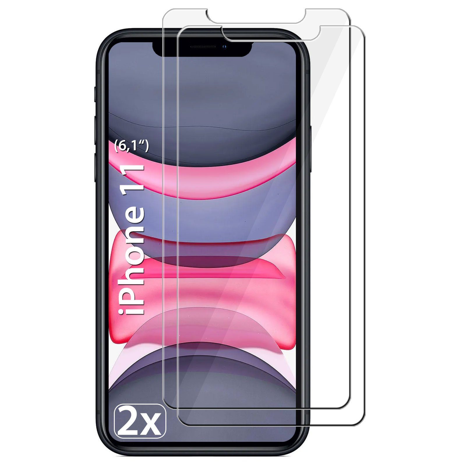 Dooloo Schutzfolie »2x Ultraglas HD Panzerglas für iPhone 11«, (Spar-Set,  2-St., Mit Reinigungskit), Schutzglas 9H Panzerfolie