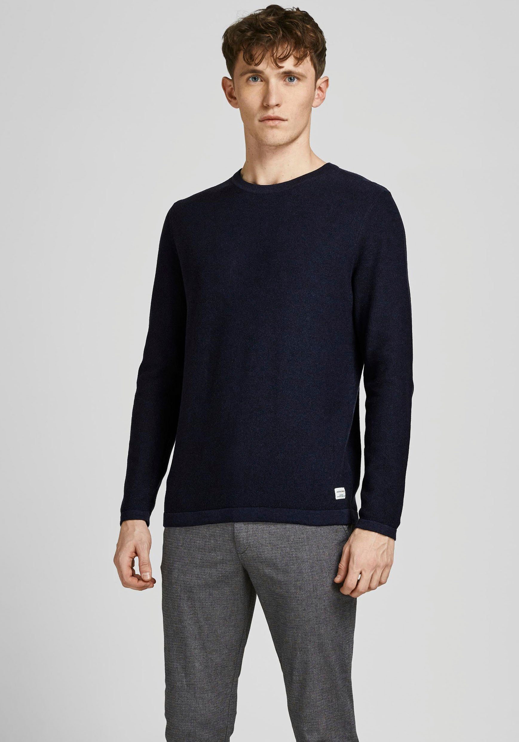 Jack & Jones Rundhalspullover GUSTAV schwarz 6XL Größe KNIT bis CREW