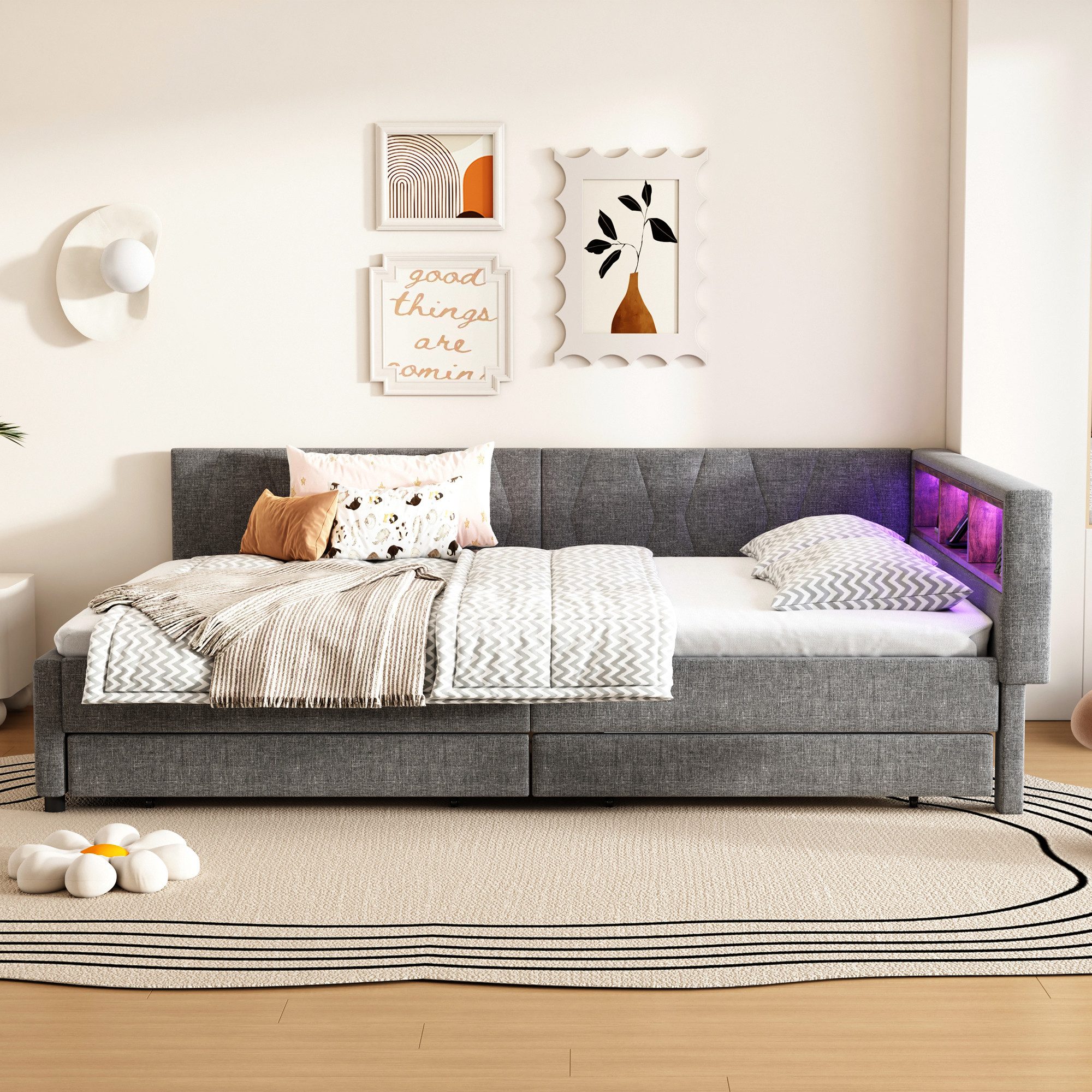 Flieks Daybett, LED Polsterbett Schlafsofa 140x200cm günstig online kaufen