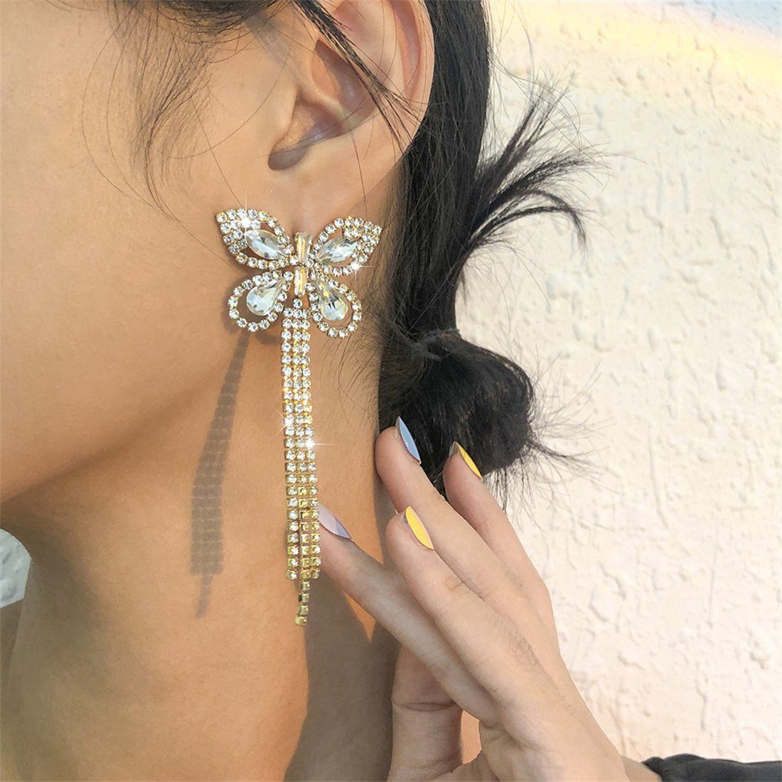YOOdy~ Paar Ohrhänger Ohrringe damen mit Diamanten Ohrstecker schmuck Gestaltung ohrhänger (1-tlg) Gold