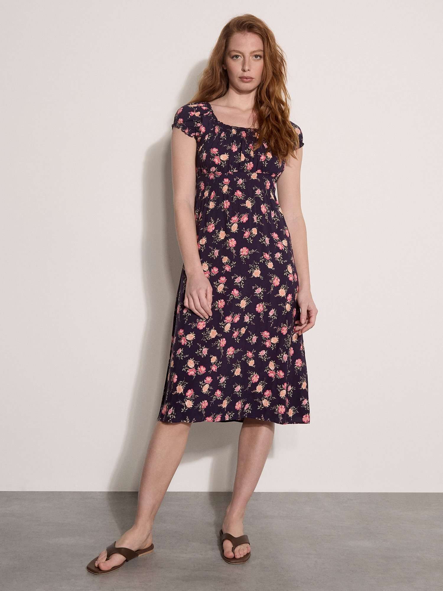 Apricot Midikleid Vintage Milkmaid Midikleid mit Smokdetails
