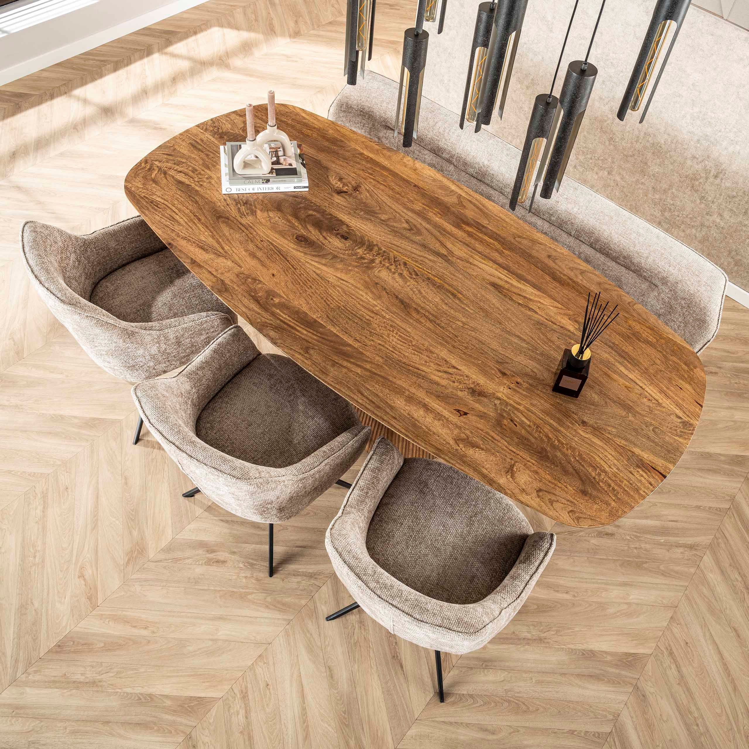 alesvelt Esstisch Aurelio Sand Dänisch-Ovaler Design Tisch mit Rillen-Säule (1-Stück), 215x105x77h cm