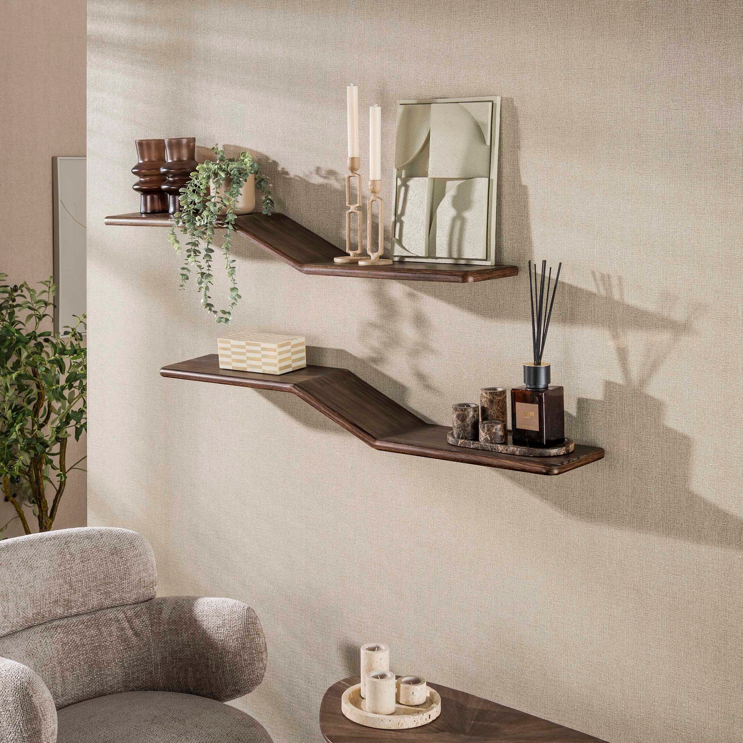 Sitheim-Europe Wandregal Wandregal Maya Teak S-Form 2er Set / Massiv Teak Espresso, 2-tlg.