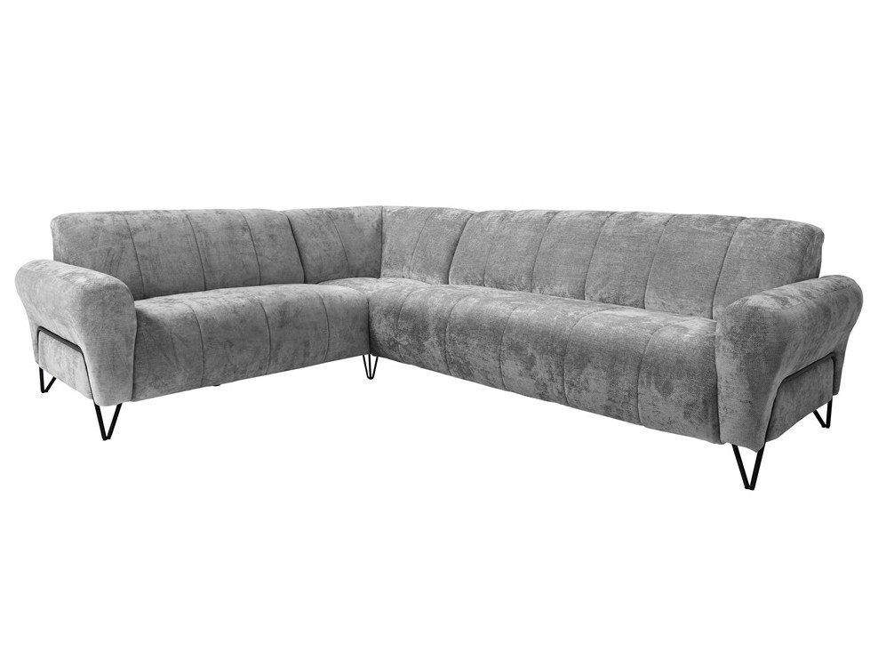 Beautysofa Polstergarnitur im modernen Stil auf hohen Metallbeinen VOLARE, (Sofagarnitur aus Chenille-Stoff, Beige Grau, Ecksofa L + Sessel Set moderne Couchgar – Bild 4 von 5