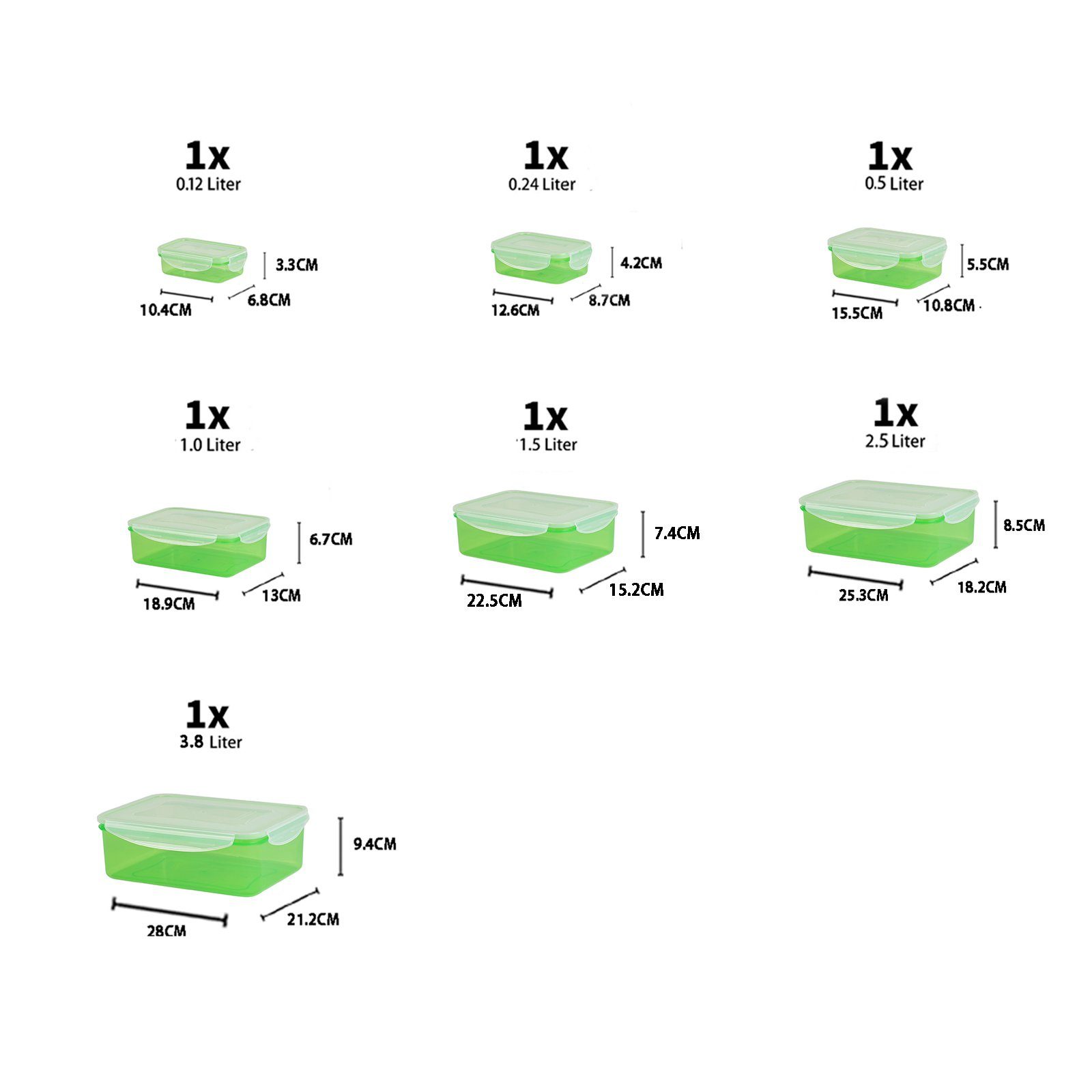 1x500ml, mit Plentyfy Deckel Frischesystem Set 1x120ml, 14-tlg., 1x3800ml), grün 1x240ml, 1x1500ml, Vorratsdosen (Set, 1x2500ml, 1x1000ml, - Frischhaltedose Kunststoff, Frischhaltedose 14,