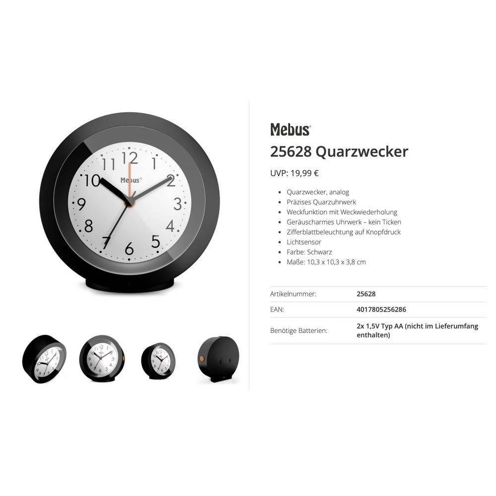 Mebus Wecker 25628 Quarz Wecker Schwarz