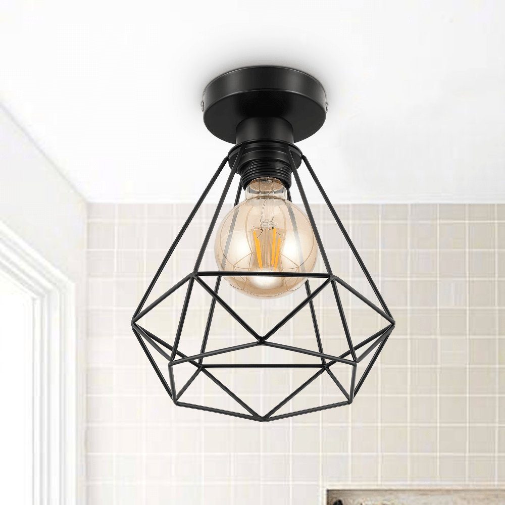 Wohnzimmer Käfig Design Stück LED Metall Deckenlampe aus Küche Glühbirne Deckenlampe fest LETGOSPT Käfig, 1 Hängeleuchte Korridor Esszimmer für integriert, Pendelleuchte, Vintage Retro 20CM Metall Industrie mit Deckenleuchte E27