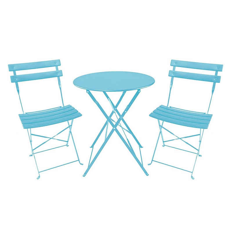 HTI-Living Sitzgruppe Bistroset 3-teilig Cavo Blau, (Set, 3-tlg., 1 Tisch, 2 Stühle), Klapptisch Klappstühle 2 Personen Balkonmöbel