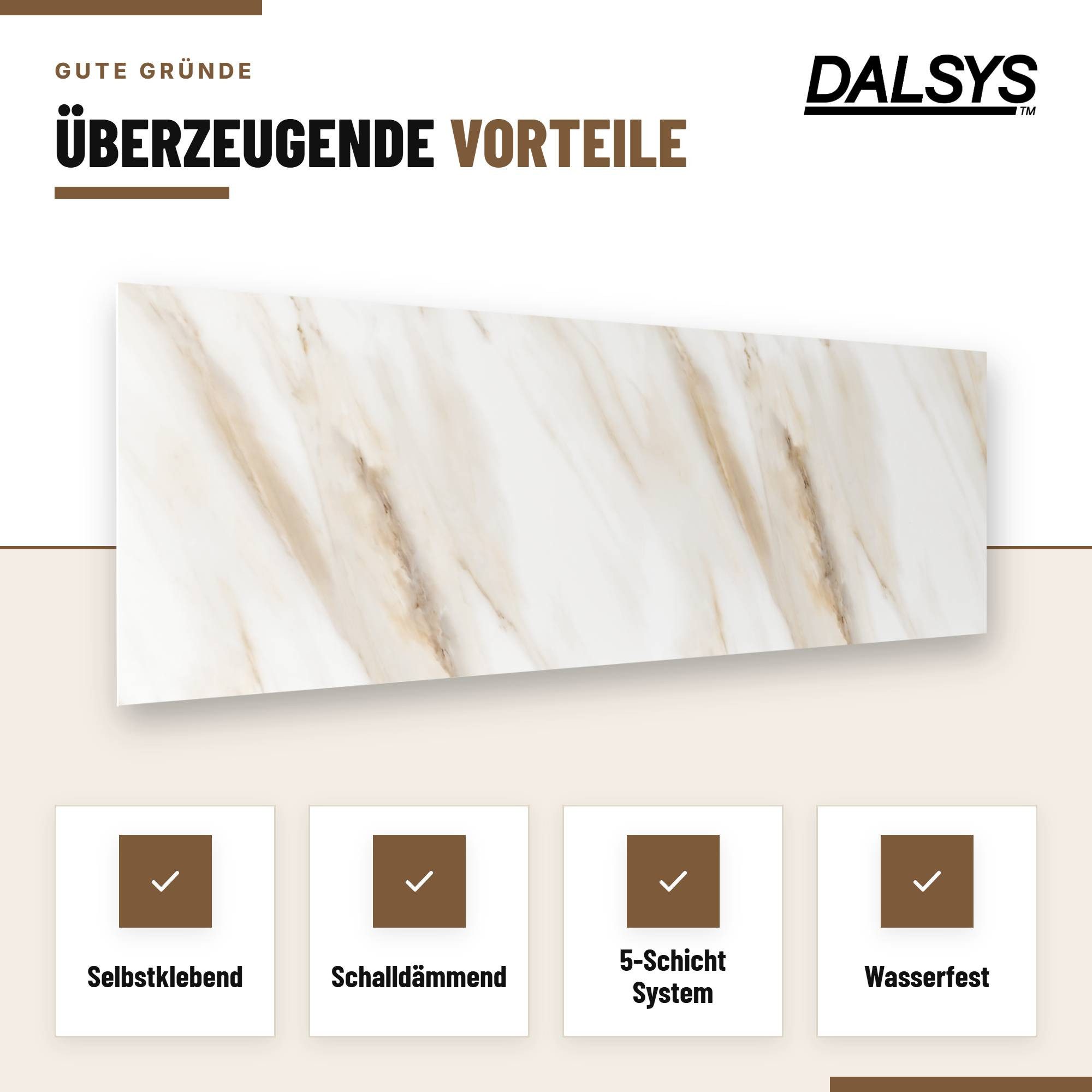 Dalsys Wandpaneel Wandverkleidung selbstklebend aus PVC, BxL: 30x60 cm, (60x30cm Marmoroptik Elfenbein, 10-tlg., flexible Wandverkleidung Badezimmer wasserfest) – Bild 3 von 5
