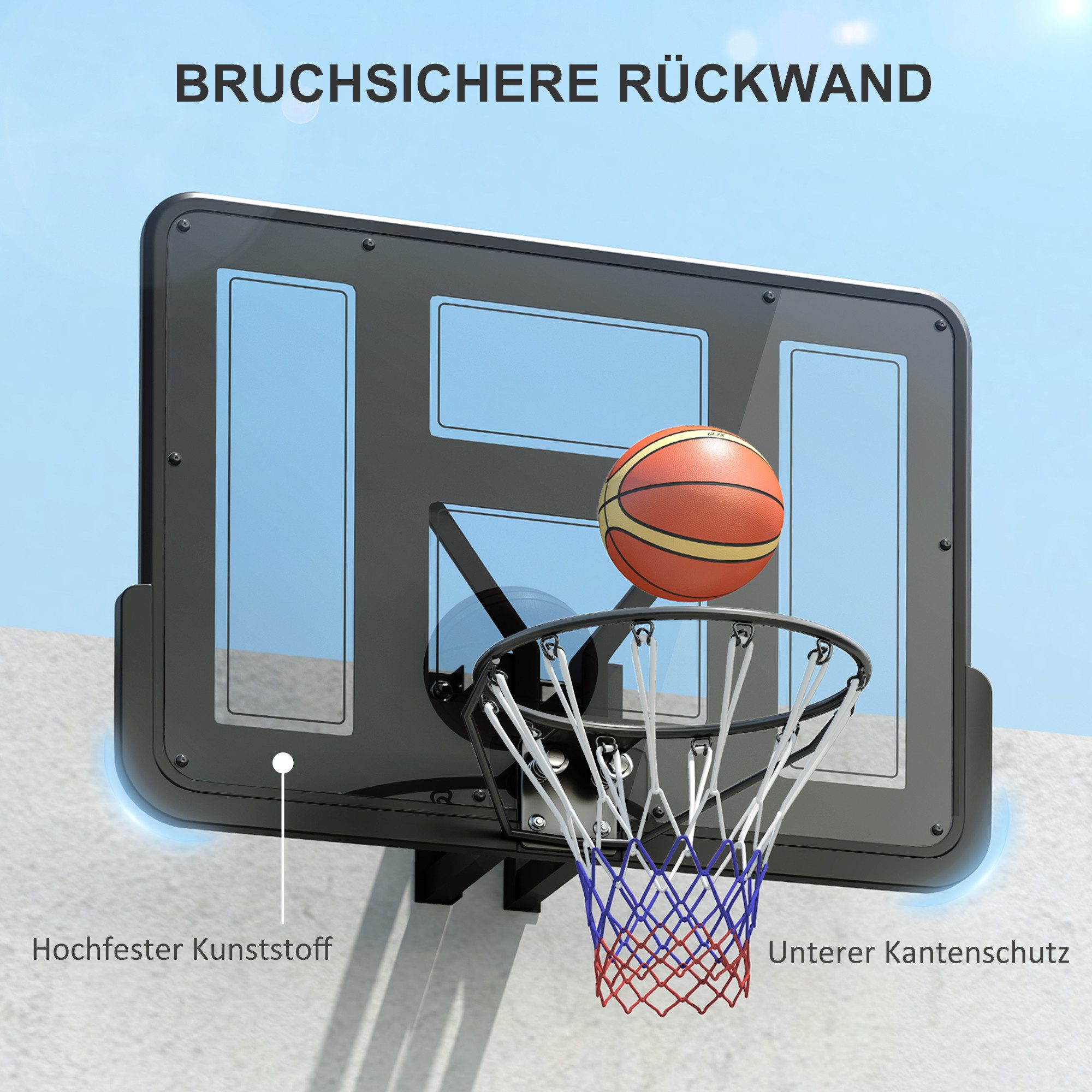 SPORTNOW Basketballständer Wandbefestigter (Basketballkorb, 1-St., Basketball Board), für Erwachsene, für Outdoor & Indoor, Schwarz