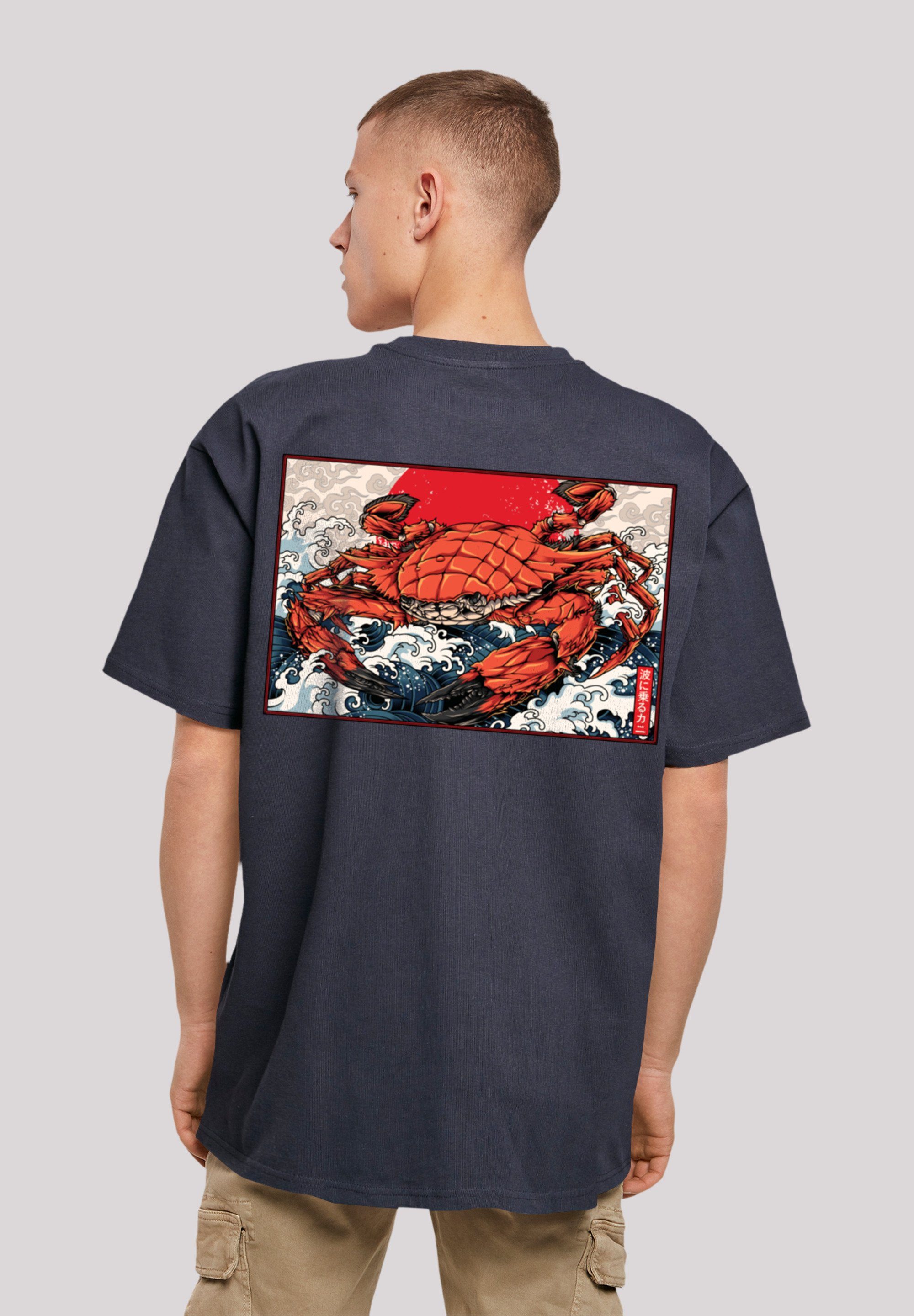 F4NT4STIC T-Shirt Crab Kanji Japan Print navy