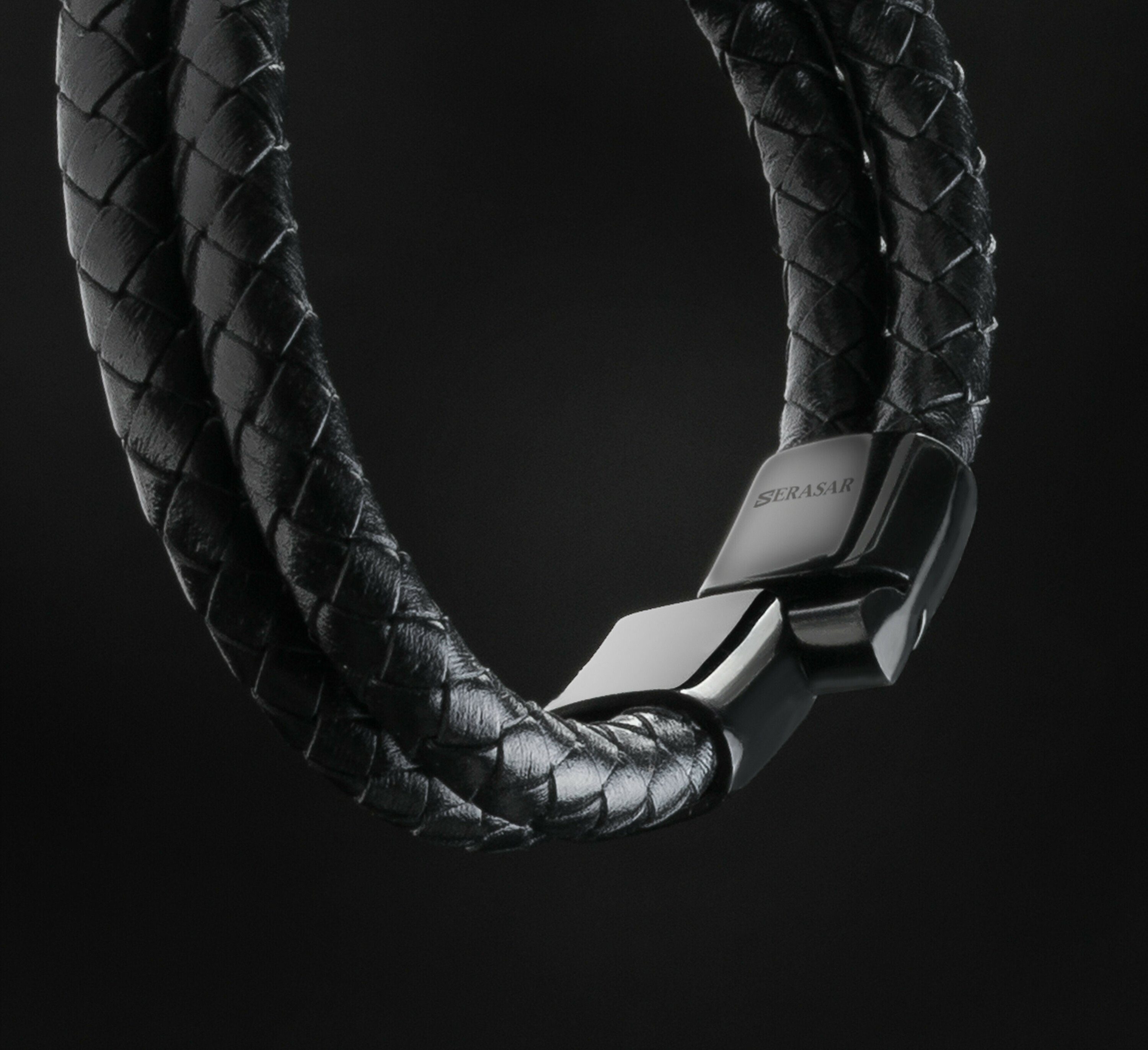 Länge Glied Leder casual, Echtleder, Schwarz 1-tlg), "Double" verstellbar Lederarmband durch Herrenarmband (Klassisch, elegant, SERASAR aus extra
