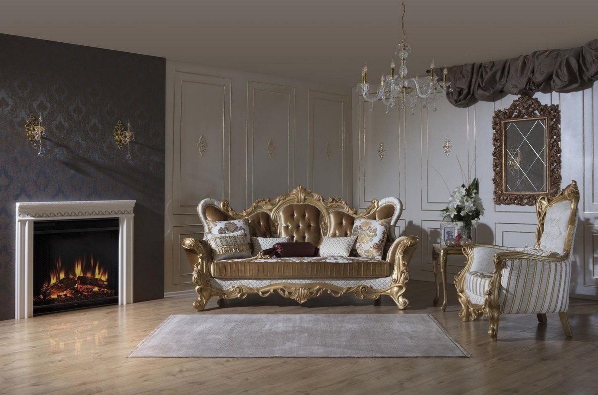 Casa Weiß / Barock Sofa Barock Prunkvolle Wohnzimmer / Sofa Muster Kissen 122 Gold und - x Sofa 248 - mit Luxus Gold elegantem dekorativen Möbel Padrino cm H. 108 x