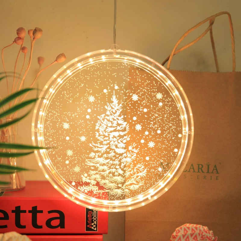 Rosnek Beleuchtetes Fensterbild 3D-Effekt, Weihnachtsmotiv, hängend, für Weihnachten Party Geschäft, Hakenaufhängung, selbstklebend, Batterie,Restaurant Glas Wand Deko