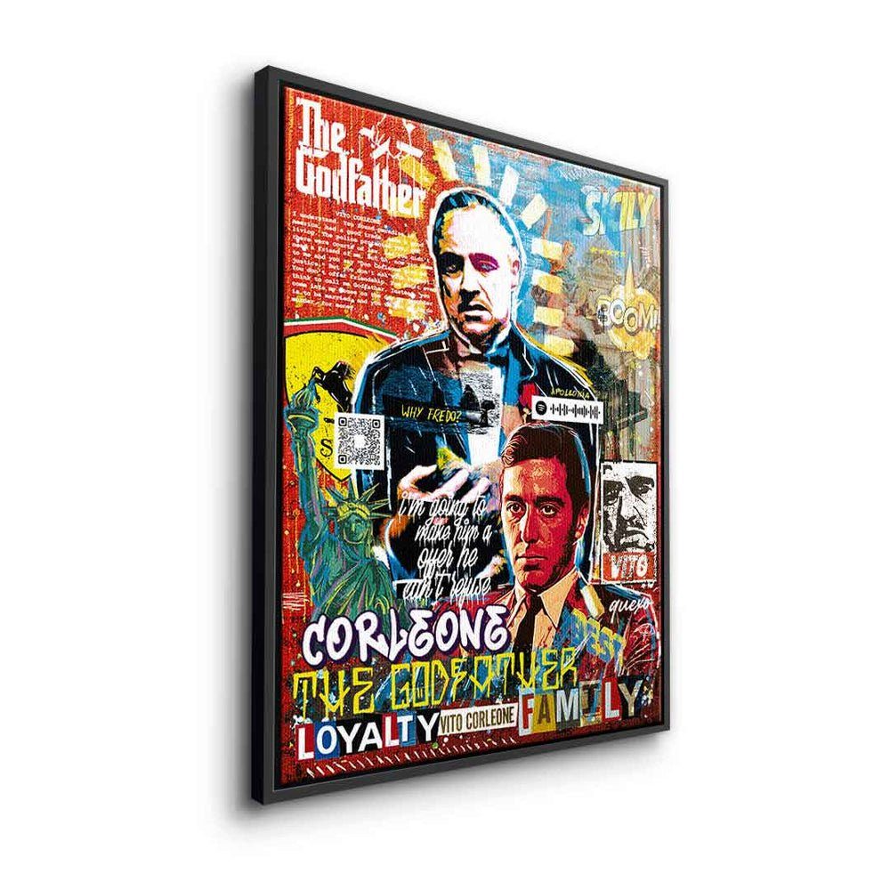 Godfather Pop Leinwandbild Al Style Pate Leinwandbild, Rahmen DOTCOMCANVAS® The Pacino goldener Collage Der Art