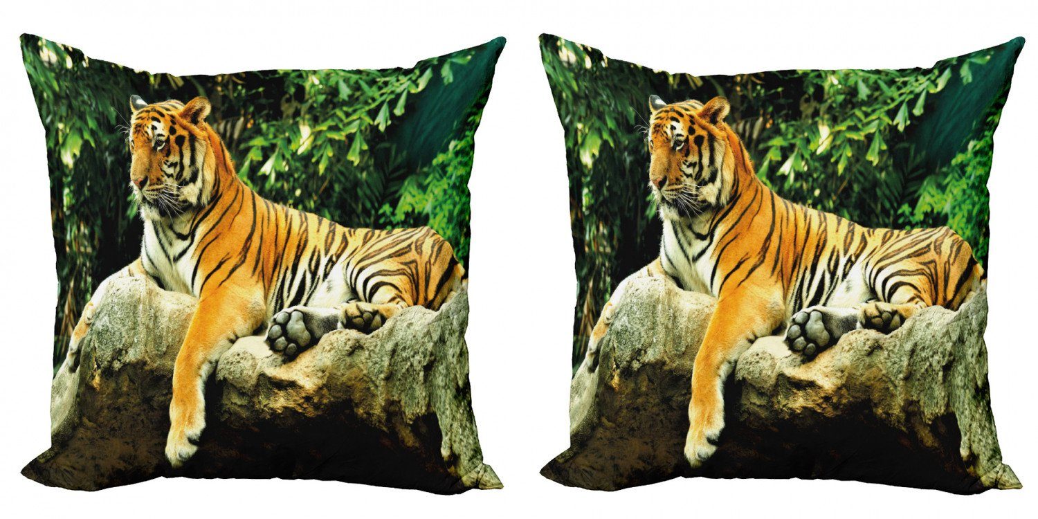 Kissenbezüge Modern Accent Doppelseitiger Digitaldruck, Abakuhaus (2 Stück), Tiger Big Cat Resting in Wald | Kissenbezüge