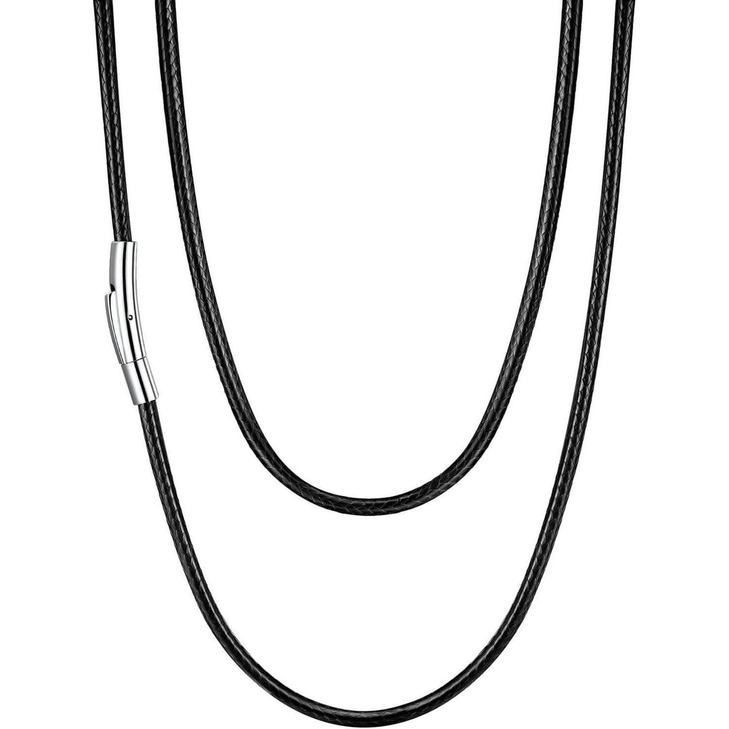LuxusKollektion Lederband Kette Damen Kunstleder 01 Schwarz(3mm) 66 Zentimeter