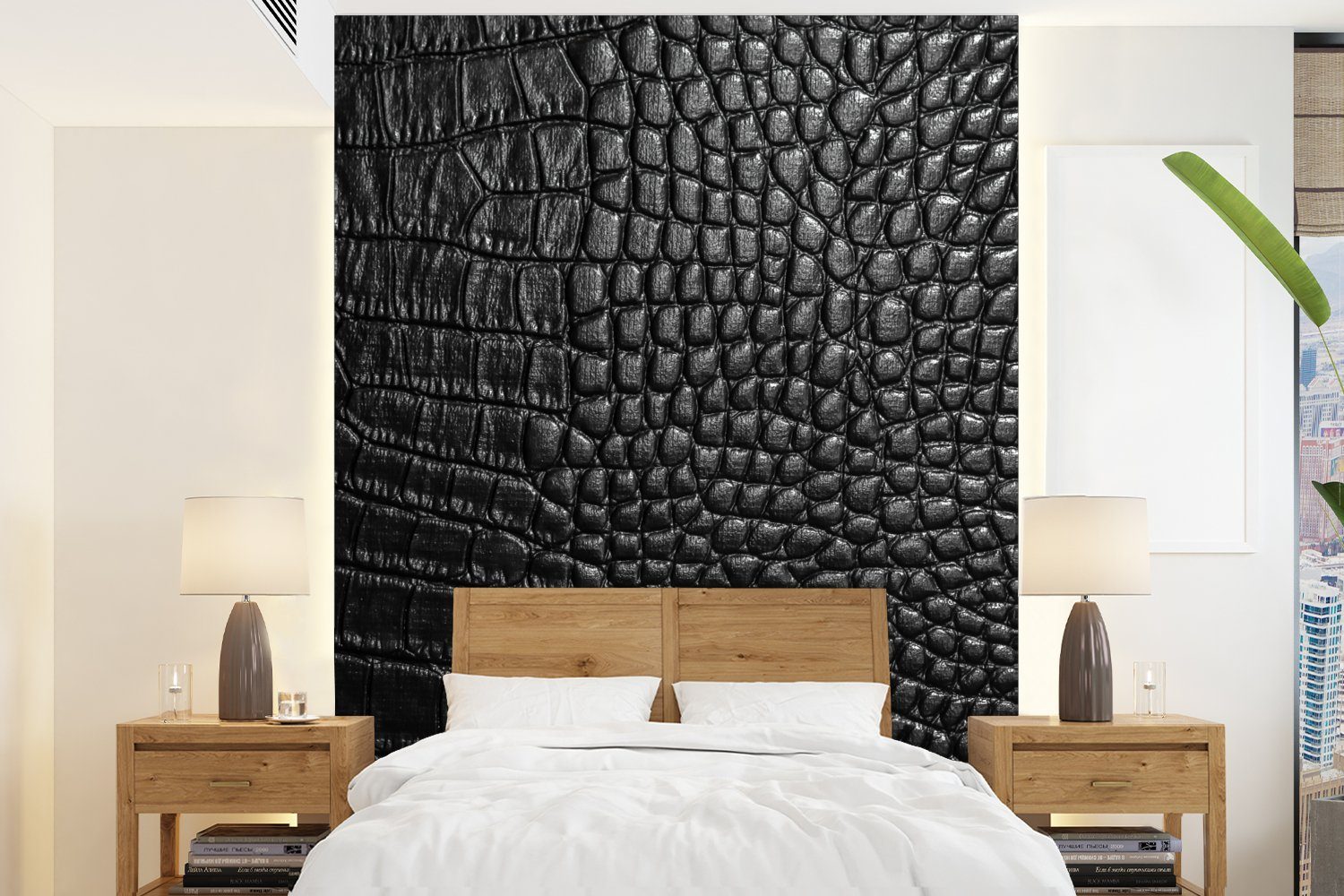 MuchoWow Fototapete Leder - Strukturiert - Schwarz - Grau, Matt, bedruckt, Wallpaper für Wohnzimmer, Schlafzimmer, Vinyl Tapete, 165x220 cm