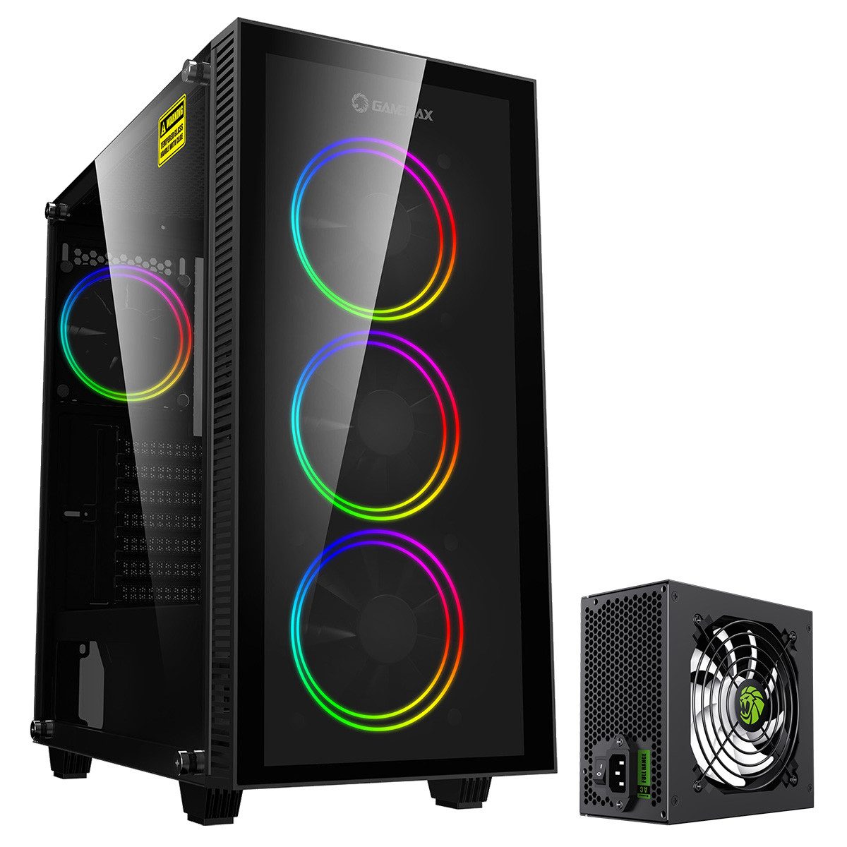GAMEMAX Gaming-Gehäuse Draco XD Midi-Tower 1x USB 3.0 + 1x USB 2.0, HD-Audio, 400W 80+ Bronze Netzteil vorinstalliert