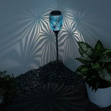 etc-shop LED Solarleuchte, LED-Leuchtmittel fest verbaut, Warmweiß, LED Solar Steck Leuchte blau silber Außen Garten Deko Lampe Hof