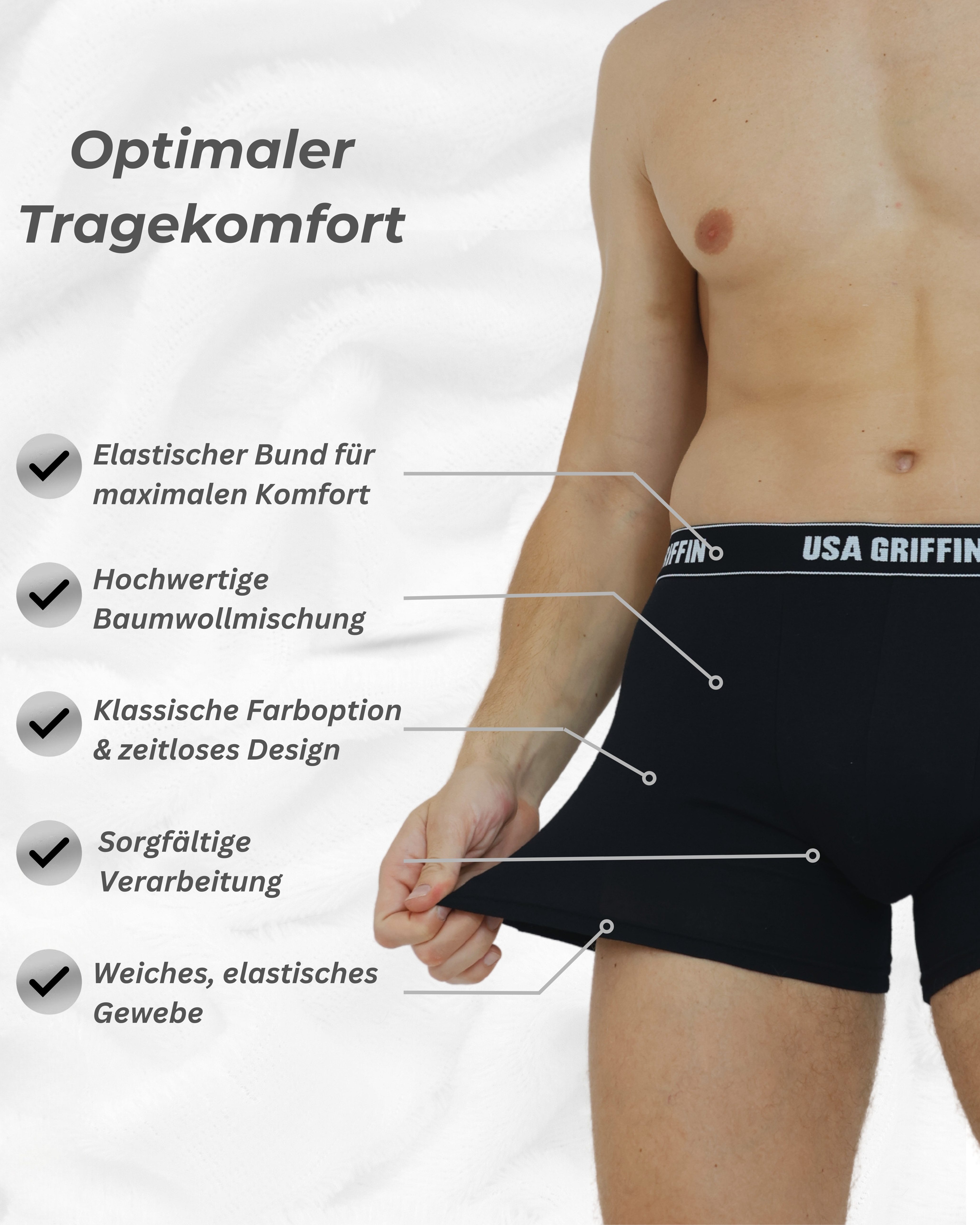 USA Griffin Boxershorts Herren Unterhosen (SET, 3er Pack) Stretchmaterial – Bild 3 von 5
