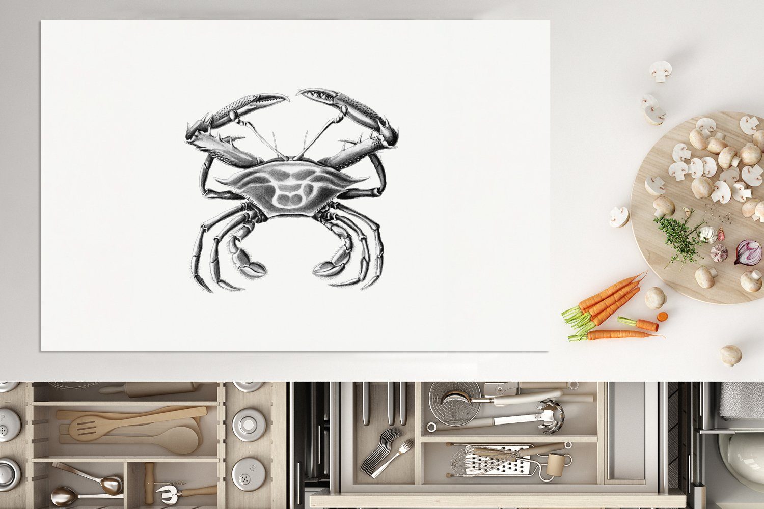 - Herdblende-/Abdeckplatte Jahrgang Krabbe, - - 80x52 für die Vinyl, küche, Haeckel Induktionskochfeld Schutz Ceranfeldabdeckung tlg), MuchoWow Kunst (1 cm, Ernst