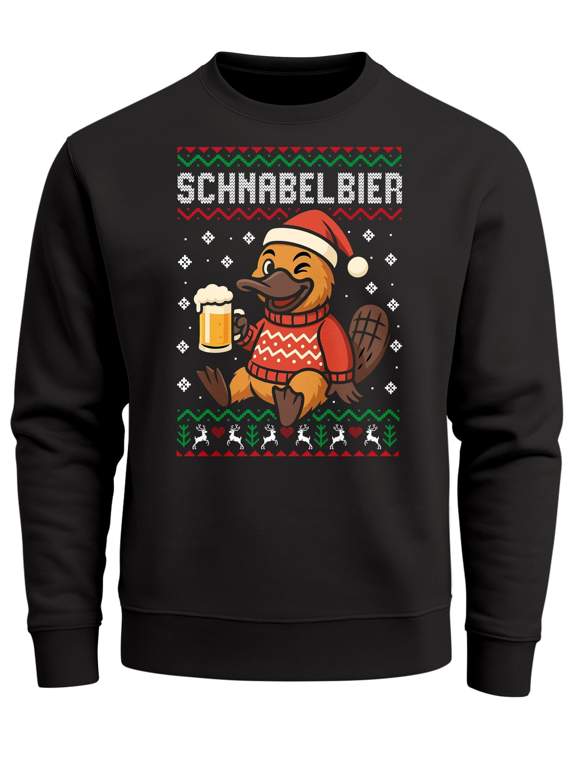 MoonWorks Sweatshirt Herren Weihnachtssweatshirt Ente Bier Weihnachtsmotiv Ugly XMAS