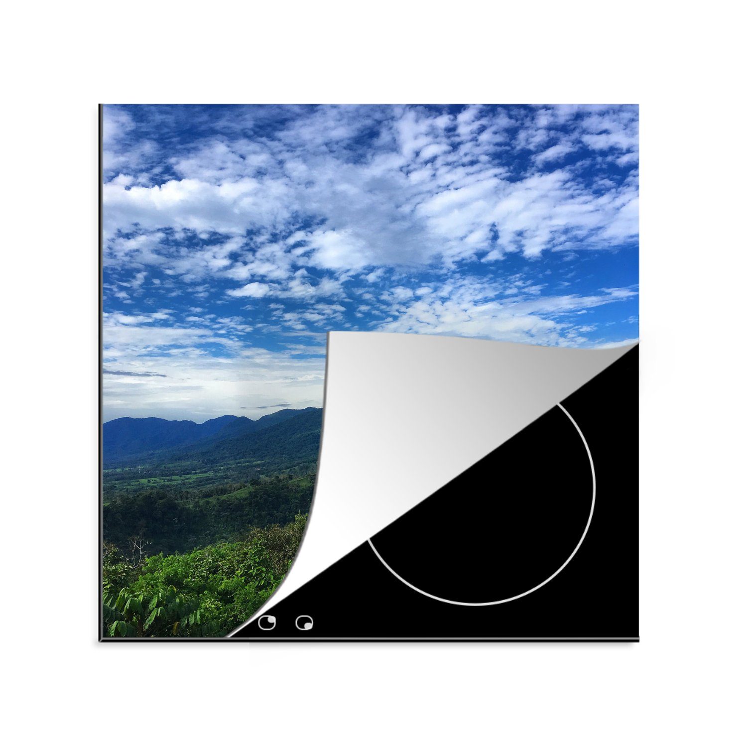 MuchoWow Herdblende-/Abdeckplatte Bewölkter Himmel über dem Vulkan Arenal in Costa Rica, Vinyl, (1 tlg), 78x78 cm, Ceranfeldabdeckung, Arbeitsplatte für küche
