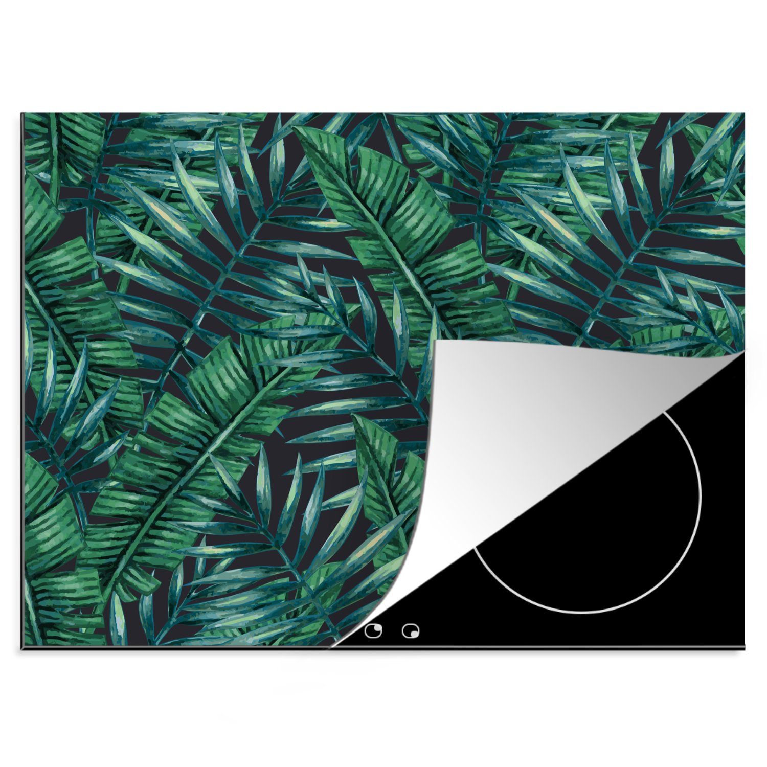 Vinyl, Blätter - Dschungel Induktionsschutz 60x52 (1 Arbeitsfläche nutzbar, tlg), Tropisch, - MuchoWow Herdblende-/Abdeckplatte Mobile cm, - Ceranfeldabdeckung