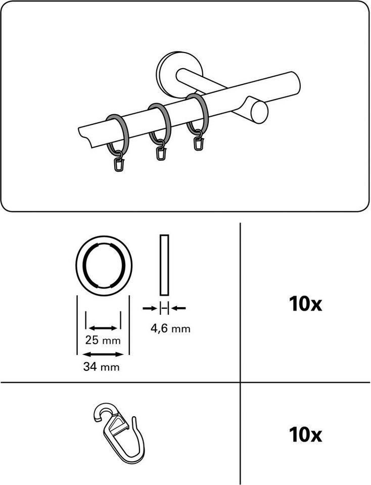 Gardinenring »Memphis«, GARDINIA, (10-St), Einzelprogramm Memphis 16 mm-kaufen