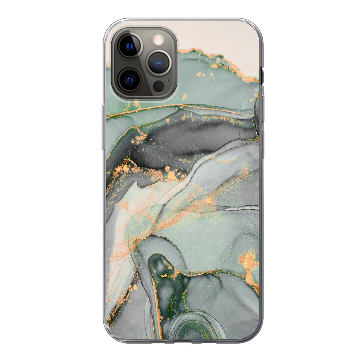 MuchoWow Handyhülle für Apple iPhone 12 Pro Gold - Marmor - Grün - Luxus - Glitzer - Marmo, Smartphone-Bumper, Print, Handy Schutzhülle Dünn